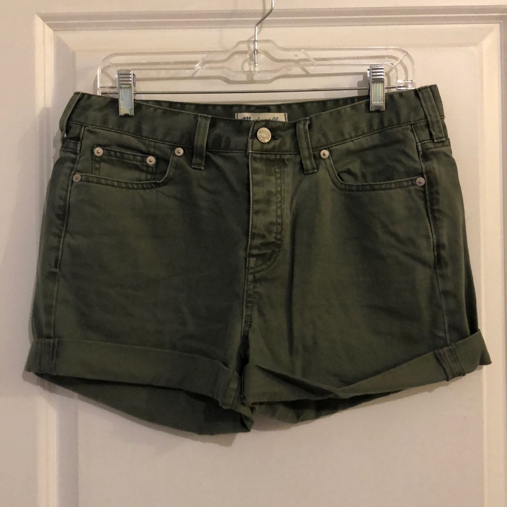 Madewell fatigue green jean shorts. Size 28.